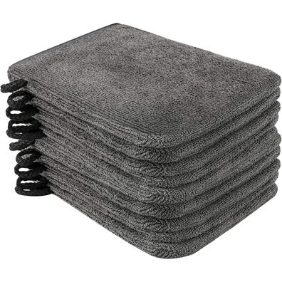 10er Pack Mikrofaser Waschlappen 15x21cm Dunkelgrau Saugfähige Frottee Handtuch