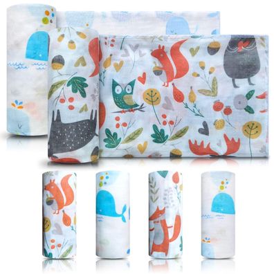 Babytücher Stoff 100% Baumwolle Tier-Motive bunt 6tlg. Waschlappen Spucktuch Set
