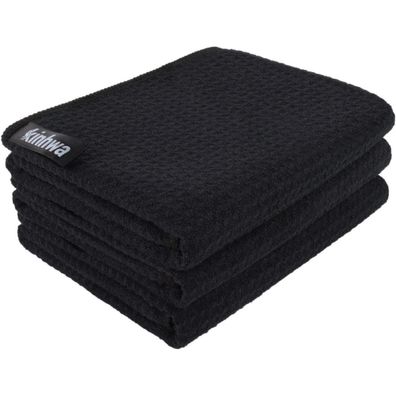 Schwarze Waffeltücher 40x70cm 3er Set waschbar Fusselfrei KeyCode Mikrofasertuch