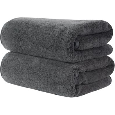 Mikrofaser Handtuch Haare 2er Pack Flauschig Saugstark 50x100cm dunkelgrau