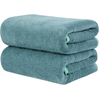 Mikrofaser Handtuch Haare 2er Pack 50x100cm Grün Weich Saugstark