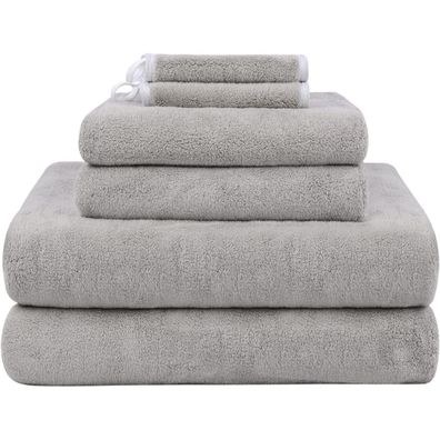 Premium Mikrofaser Handtuch-Set 6tlg. Hellgrau 100% saugstark