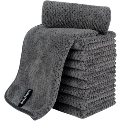 10er Pack Mikrofaser Gästehandtücher 30x50cm Saugfähig Dunkelgrau