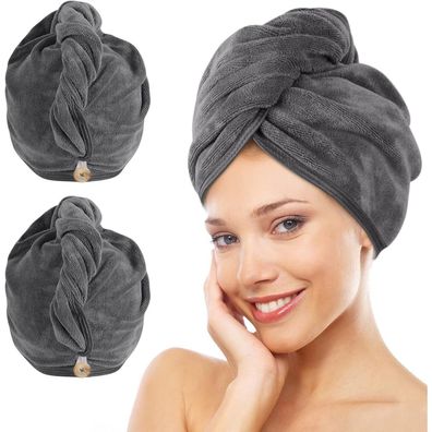 KinHwa Turban Handtuch XL Mikrofaser Haarturban Haartuch 30x70cm 2er-Pack Grau