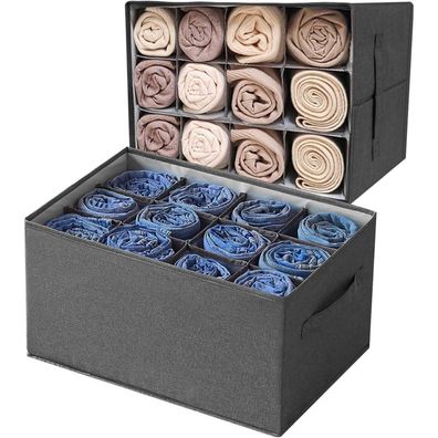 Flintronic Kleiderschrank Organizer 12 Zellen Schubladen Ordnungssystem Grau 2er