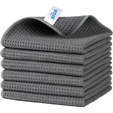 MR. SIGA Waffeltücher Mikrofasertuch, 6er Set Grau - Langlebig & saugfähig