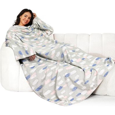 Kuscheldecke mit Ärmeln Weich Kuschelig Warm Sofadecke Fleece Blau 140x170cm