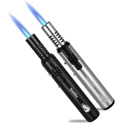 Sondiko Jetflame Feuerzeug 2 Stücke Nachfüllbar Camping Schwarz Silber