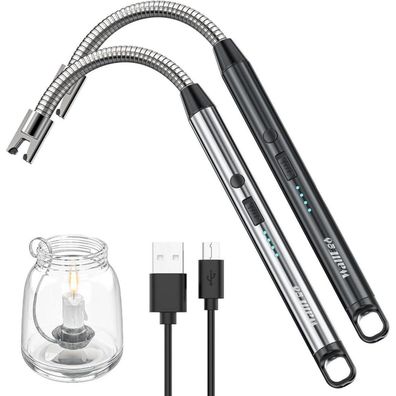 2er Set Elektrisches Winddichtes USB Aufladbares Kerzenfeuerzeug