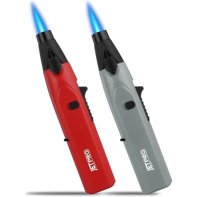 Stick Lighter Torch Jet Flame Adjustable Refillable Safety Lock Gray+red
