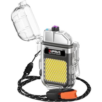 SUPRUS Wasserdichtes Lichtbogen-Feuerzeug mit Taschenlampe und Überlebens-Pfeife