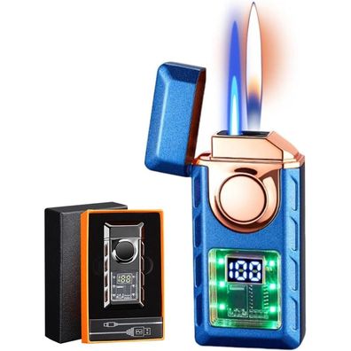 Multi-Functional Dual Flame Lighter with Colored Lights Black