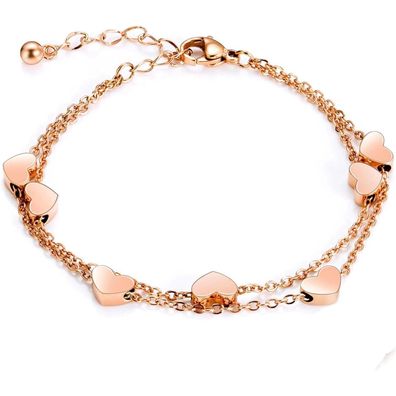 Damen Fußkettchen Rosegold Herz Layered Armband Titan Love Bracelet