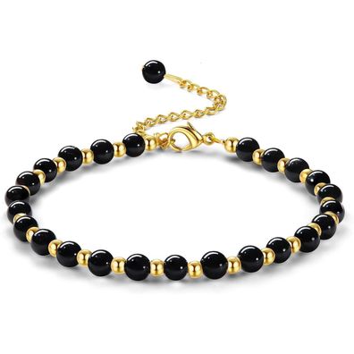 Adramata Perlenarmband Damen 5MM Naturstein Armband mit 3MM Edelstahlperlen