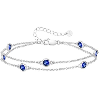Damen Armband Layered mit Geburtsstein Anhängern Doppelt Kette 925 Silber