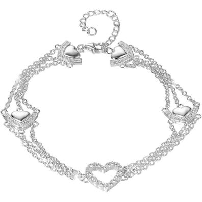 GW Herz Fußkettchen 925 Silber Zirkon Damen Fußschmuck Set