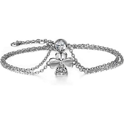 Damen Armband 925 Sterling Silber Zirkonia Anhänger Weiss Blumen