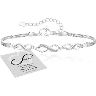 Gemaura Damen Armband Silber 925 Infinity Zirkonia Verstellbar Gold Herz