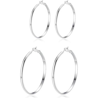 925 Sterling Silber Ohrringe Creolen Dünn Groß Hypoallergen Damen Silber 30/40mm