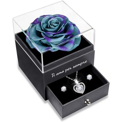 Ewige Rote Rose mit Herz Halskette Geschenk für Frauen - Muttertag Weihnachten