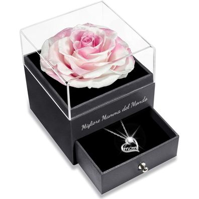 Sunia Ewige Rose mit Mom Halskette 925 Silber Muttertag Valentinstag