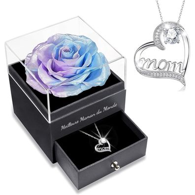 Sunia Ewige Rose mit Mom Halskette 925 Silber, Infinity Rose Geschenk