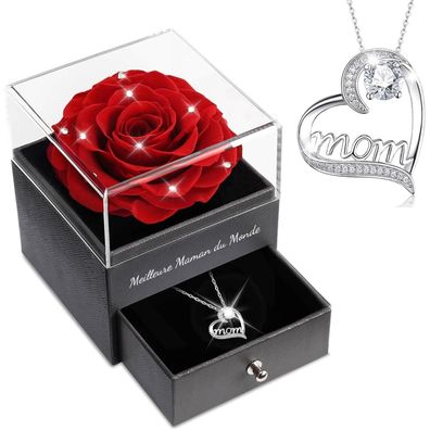 Ewige Rose mit Mom Halskette 925 Silber Geschenk Muttertag