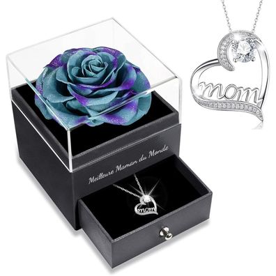 Ewige Rose Geschenkbox Mama Mom Halskette 925 Silber Rose Blume Muttertag