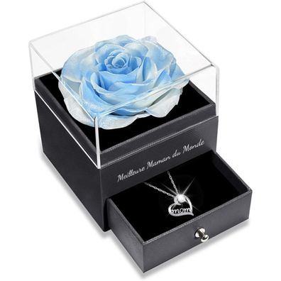 Ewige Rose Geschenkset für Mama, 925 Silber Herz Halskette, Muttertags