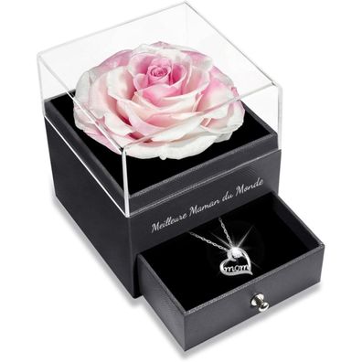 Sunia Geschenk für Mama Ewige Echte Rose Halskette 925 Silber Muttertag