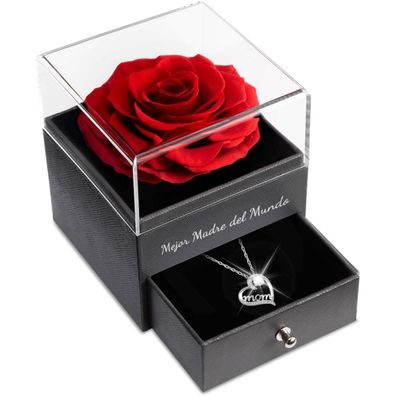 Sunia Ewige Echte Rose Mom Halskette 925 Silber Mejor Madre del Mundo Geschenk