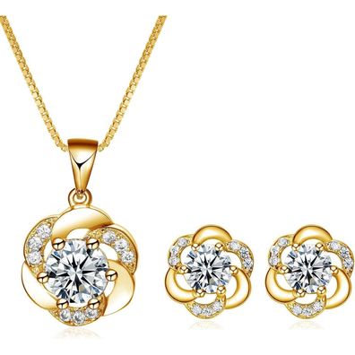 925 Silber Schmuckset Damen Blumen Halskette Ohrstecker Zirkonia Geschenkbox