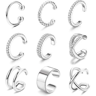 Ear Cuff Set 9 Stücke Damen Nicht Durchstochen Vergoldet Gold Silber