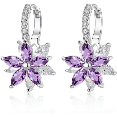 Josfeva Damen Creolen Ohrringe Klein Hoop Huggie Blumen Klapp-Creolen Silber
