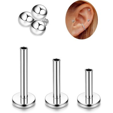 Adramata G23 Titan Helix Tragus Labret Piercing Set 16G 6-8-10mm Gold Silber