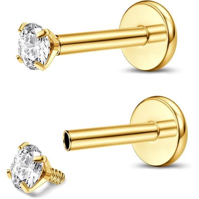 2Pcs G23 Titan Lippenpiercing Labret Piercing Innengewinde Nasenpiercing