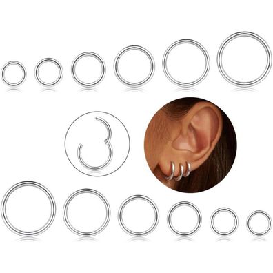 12x Cassieca 16G Edelstahl Piercing Nasen Ohr Lippe Hoop Septum - 6-16MM