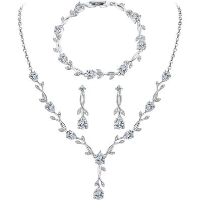 EPVOA Hochzeit Schmuckset Sterling Silber 925 Zirkonia Damen, Halskette Armband