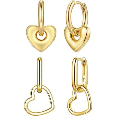 Sterling Silber 925 Gold Herz Ohrringe Mädchen Creolen Damen