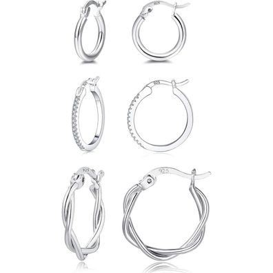 EPVOA Silber Gold Creolen Damen Zirkonia Ohrringe Set 13/15/20mm