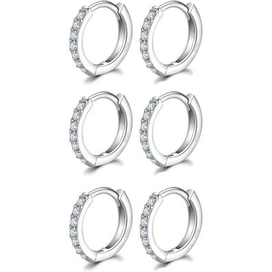 925 Sterling Silver Creolen Ohrringe mit Weißgold-Beschichtung - Rund Zirkonia