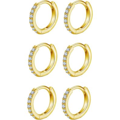 925 Sterling Silver Post 9kt vergoldete Rundzirkonia-10mm