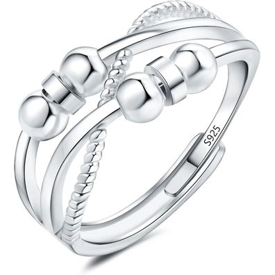 Silber Angst Ring 925 Sterling Dekompressionsringe Damen 6 Perlen