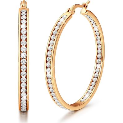 Edelstahl Creolen Damen AAA Zirkonia Ohrringe 40mm Rosegold