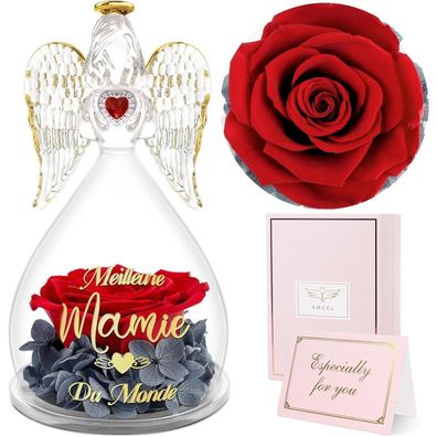 Sunia Engel Figur Ewige Rose in Glaskuppel Geschenk für Freundin