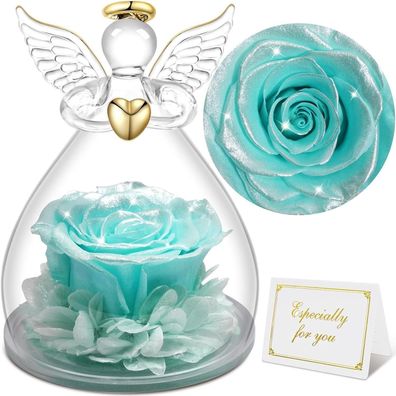 Ewige Rose Engel Figur Geschenke für Frauen Weihnachten Glitzerndes Hellblau