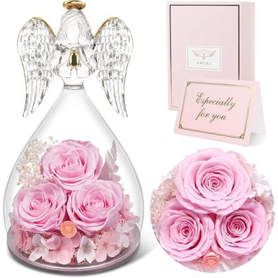 Ewige Rose Engel Glas Geschenkbox 3 Rosen Weihnachten Valentinstag Muttertag