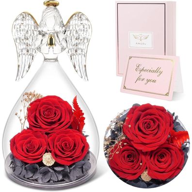 Sunia Ewige Rose Engel Geschenkbox 3 Ewige Rose im Glas Valentine Mama Rot