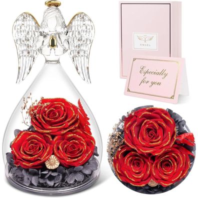 Ewige Rose Engel Geschenk für Frauen 3 Rosen im Glas Weihnachten Muttertag