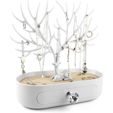 MORE&LESS Geweih Ornament Aufbewahrung Schmuckständer Kristall Griff Schublade